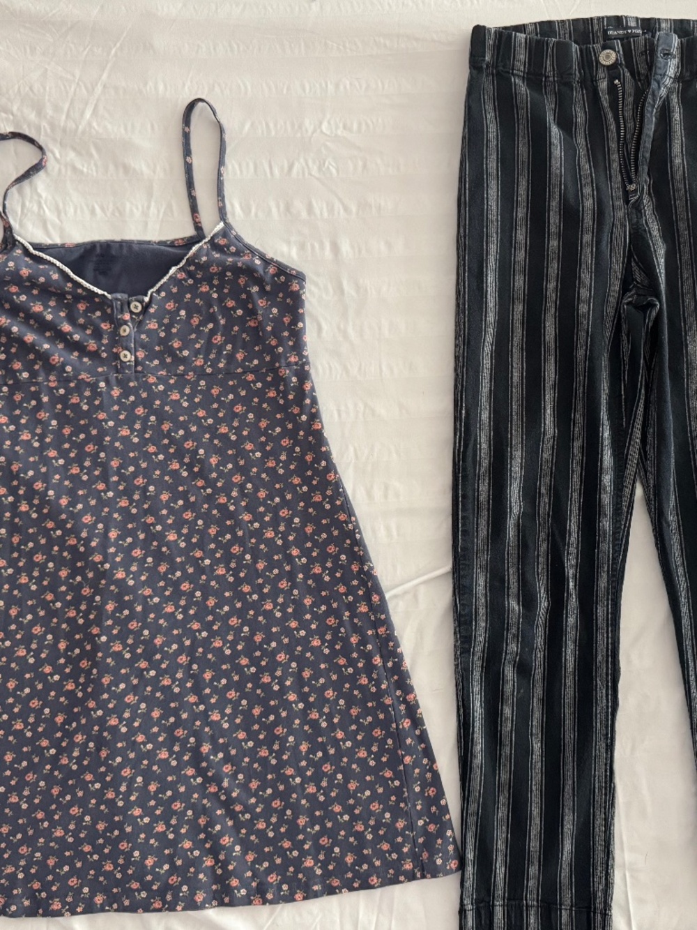 Brandy Melville Bundle Mini Dress Floral + Striped Pants One Size Y2K